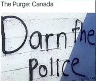 A close-up of handwritten text on a whiteboard that reads 'Darn the Police' in large, bold, black marker letters. The top…