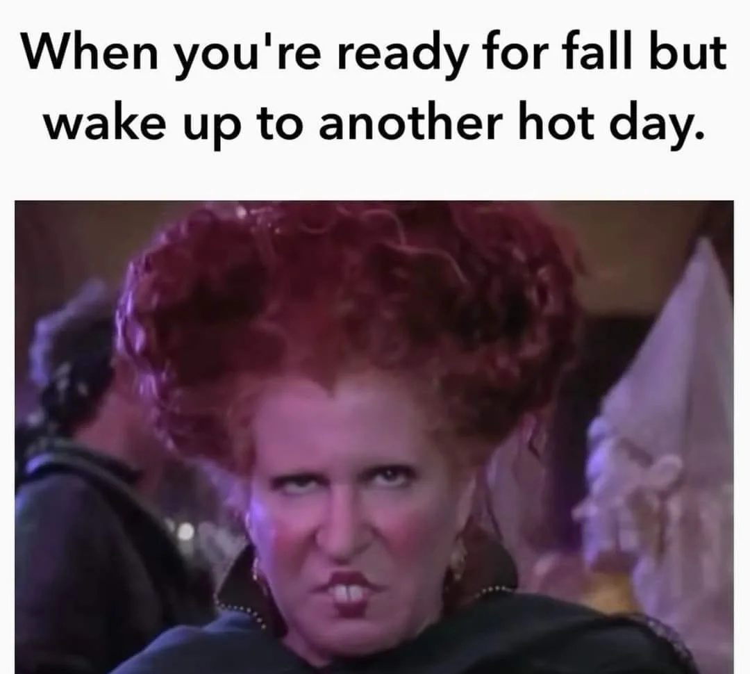 A close-up of the witch character from 'Hocus Pocus' with a frustrated, annoyed expression, her red hair in a large updo…