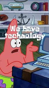 Patrick Star from SpongeBob SquarePants sits at a desk with a vintage computer, looking smug and gesturing confidently…