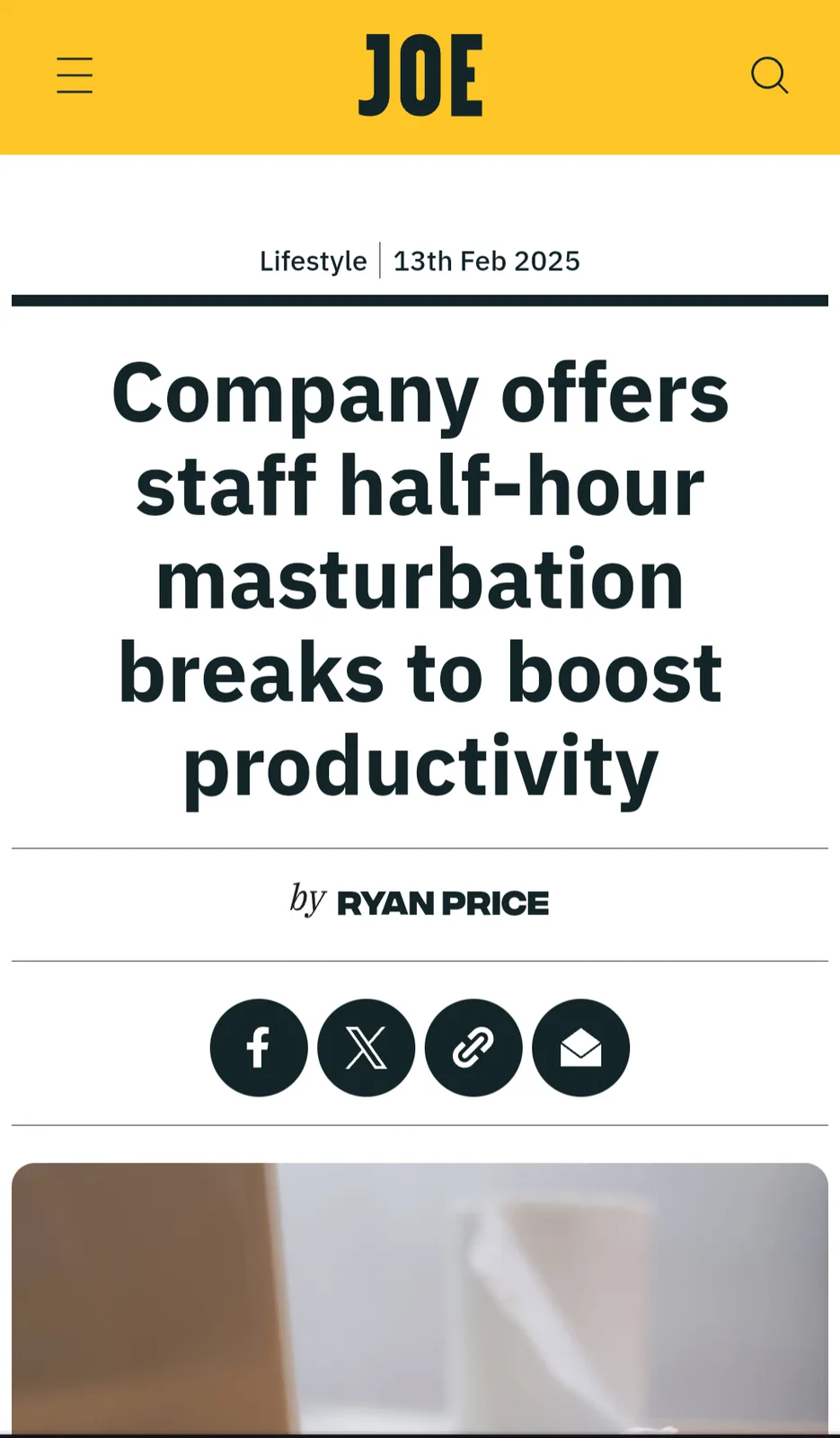 The image displays a mock news article from a publication called 'JOE', dated 13th Feb 2025, under the 'Lifestyle' section…