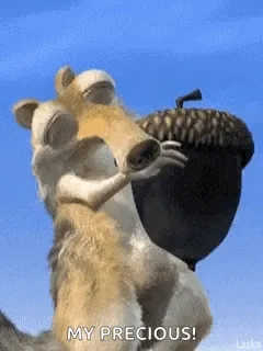 A six-panel image sequence shows the animated character Scrat from Ice Age, repeatedly clutching a large acorn with both…
