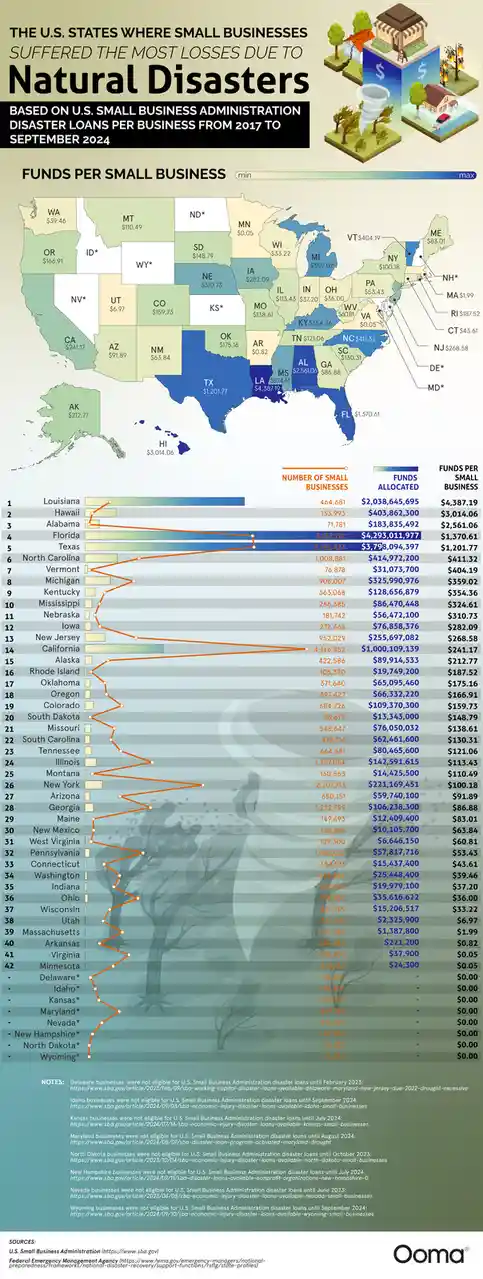 Ranking US States by Disaster Loans for Small Businesses (2017-2024)