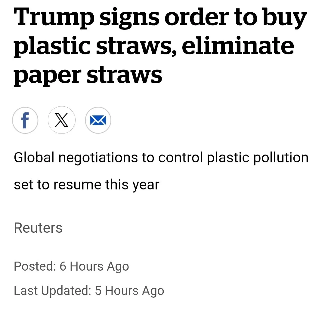 A screenshot of a fake news article from Reuters with a headline that reads 'Trump signs order to buy plastic straws…