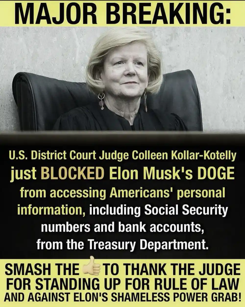 A black-and-white image of U.S. District Court Judge Colleen Kollar-Kotelly seated in a judge's chair. Overlaid text in bold…