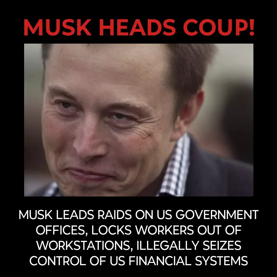 A close-up photo of Elon Musk with a smug, self-satisfied smirk, overlaid with bold red text at the top reading 'MUSK HEADS…