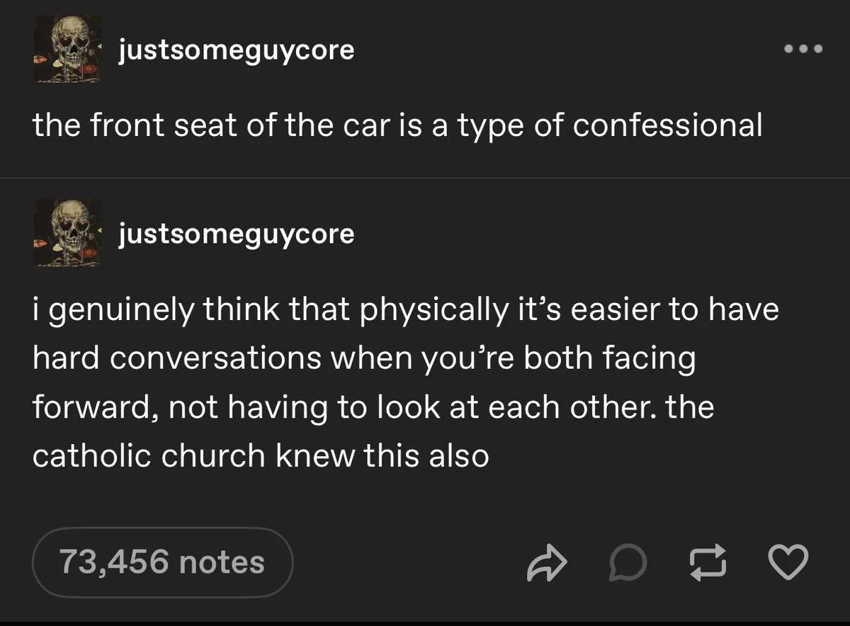 This image displays two text posts from a social media account named 'justsomeguycore', both featuring a skull profile…