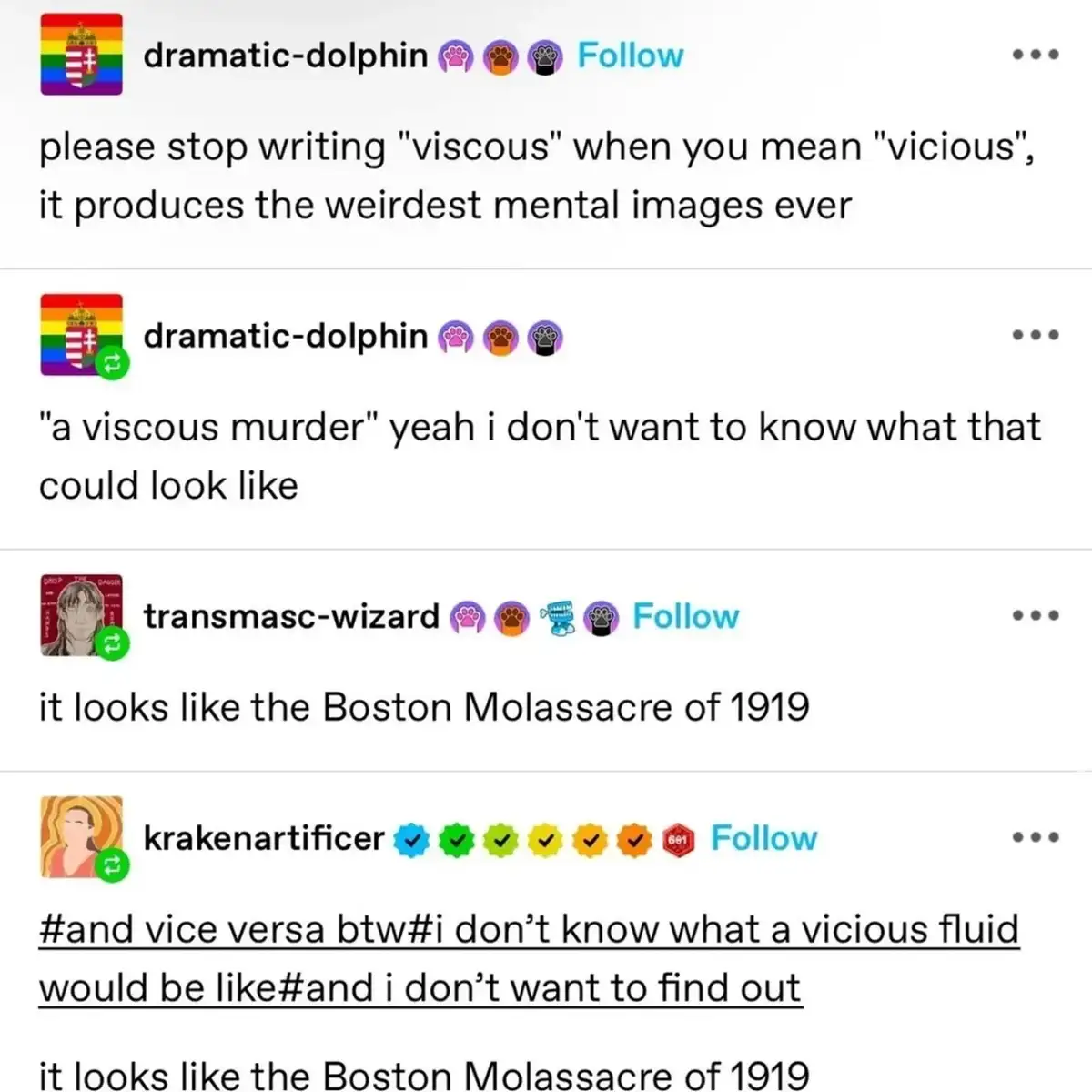 A screenshot of an Instagram comment thread where users discuss the confusing mental imagery created by mixing up the words…