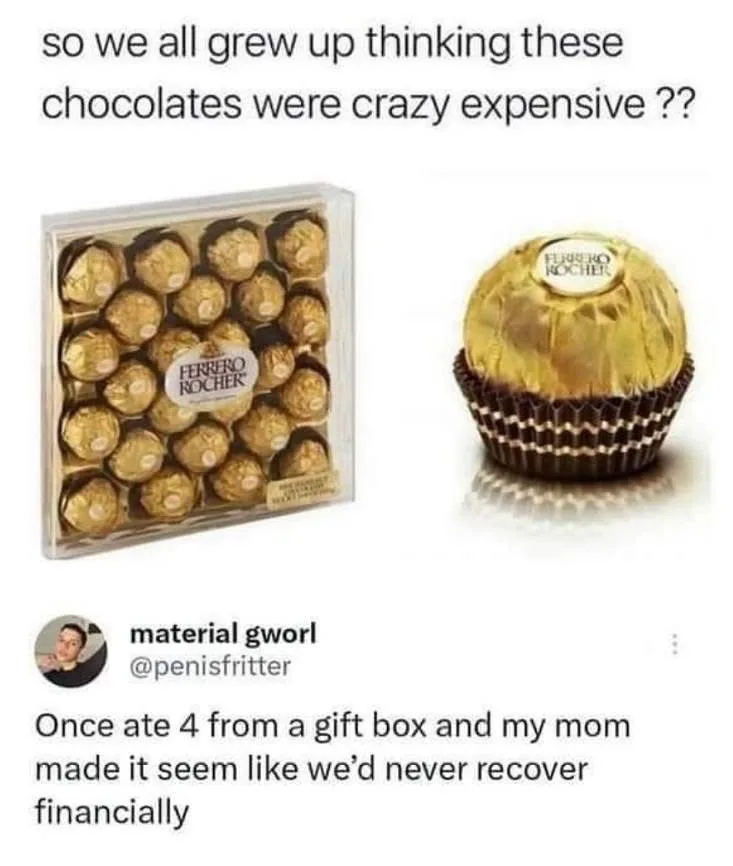 The image displays two views of Ferrero Rocher chocolates: a standard transparent box containing multiple gold-wrapped…
