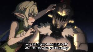 An anime-style image shows a blonde elf-like woman with pointed ears gently touching the shoulder of a heavily armored…