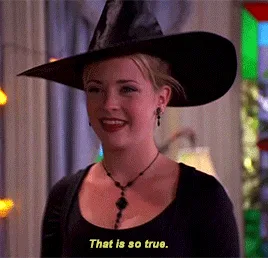 Six panels show a woman in a black witch hat and black top, smiling and nodding while repeating the phrase 'That is so…