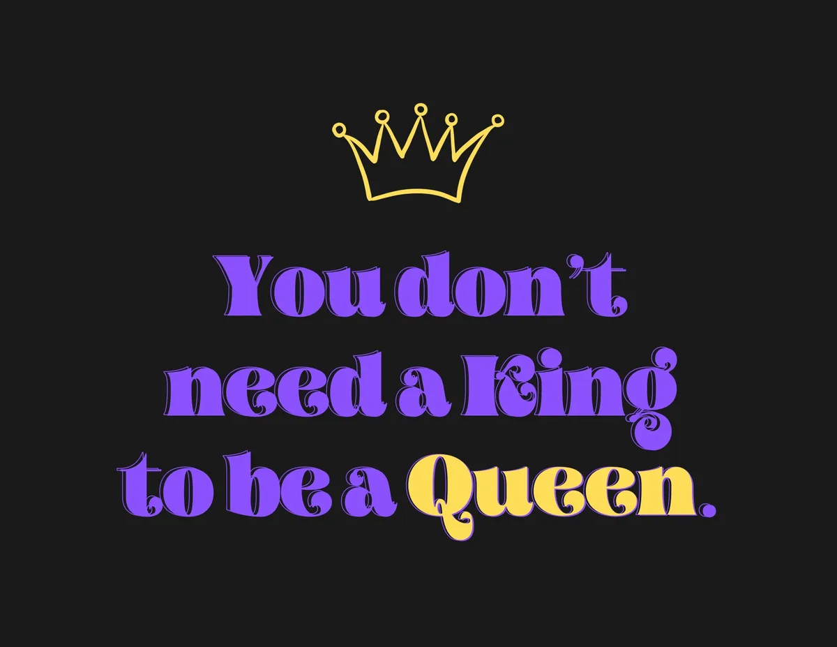 A black background features a simple yellow crown outline centered at the top. Below it, the phrase 'You don't need a King…