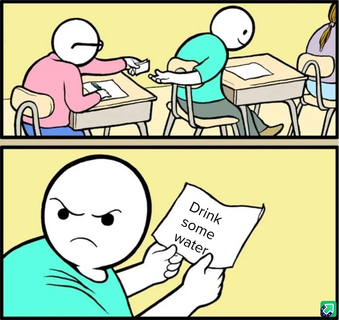 Two-panel cartoon: top panel shows a student in pink handing a note to a student in teal during a test; bottom panel shows…