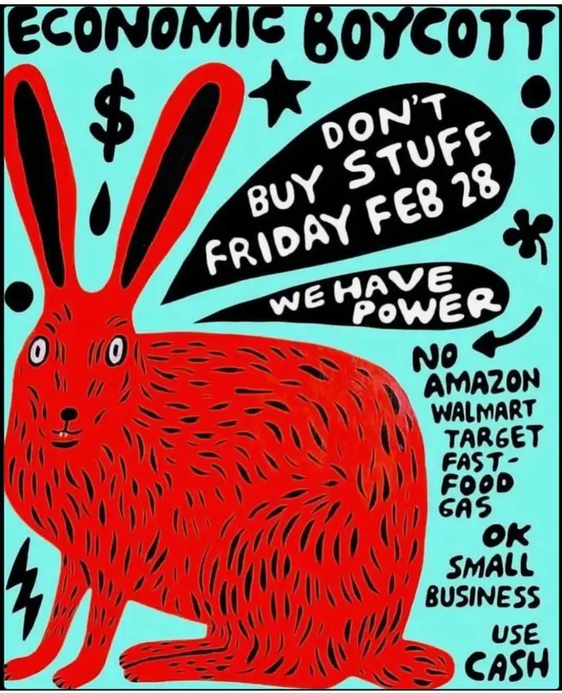 A stylized red rabbit illustration on a teal background with black outlines and text. The text announces an 'ECONOMIC…