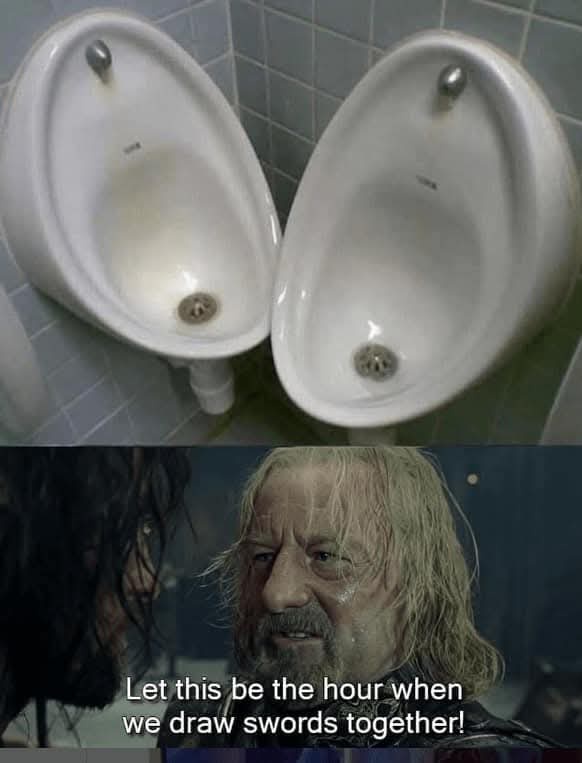 The image is split into two panels. The top panel shows two white urinals side by side in a tiled restroom. The bottom panel…