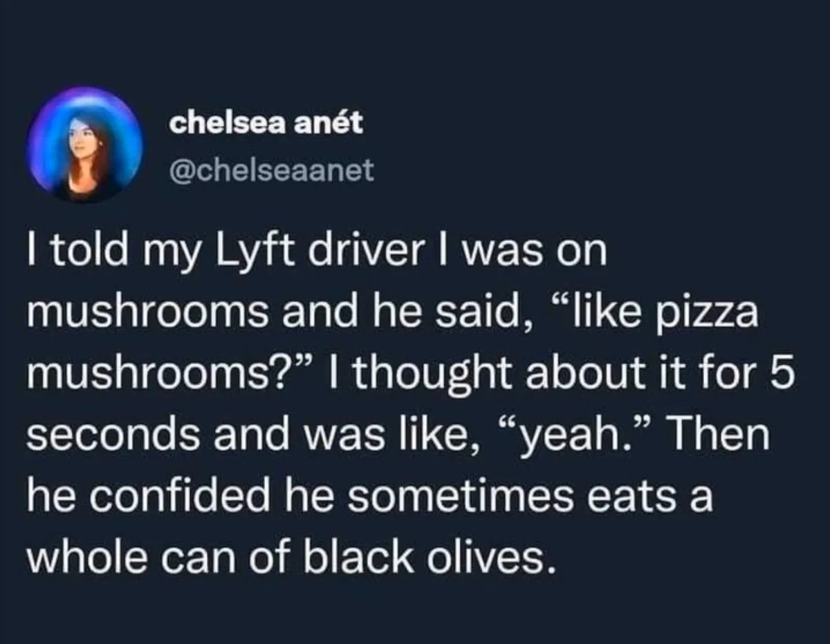 The image displays a screenshot of a tweet by user 'chelsea anét' (@chelseaanet) with a dark background. The tweet text…