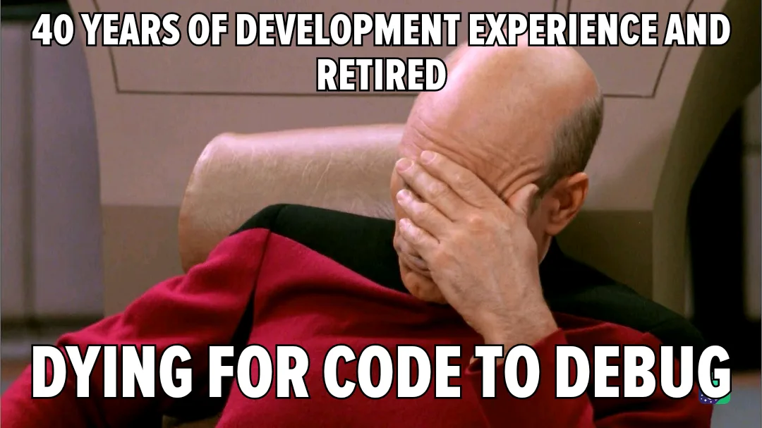 A bald man in a red uniform sits in a chair, covering his face with his hand in a gesture of despair or exhaustion. The text…