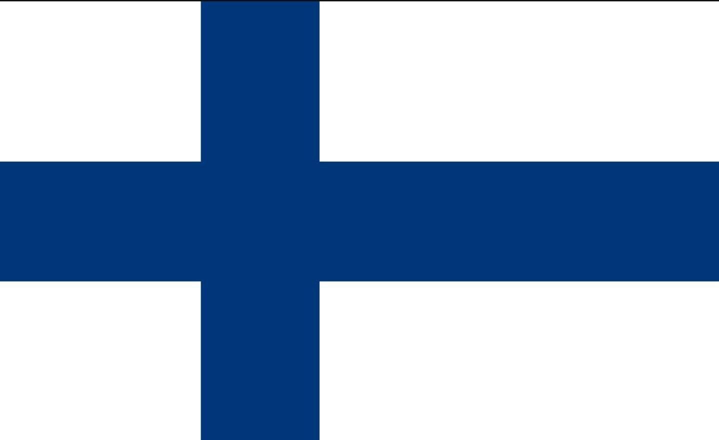 The image displays the national flag of Finland, featuring a blue Nordic cross on a white background. Overlaid text reads…