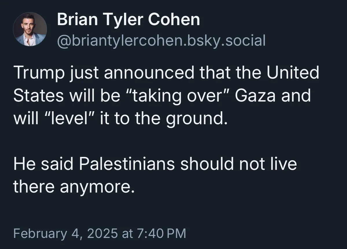 A screenshot of a social media post by Brian Tyler Cohen, displaying a dark background with white text. The post claims…