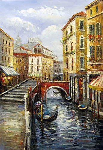 A painting of a Venetian canal with gondolas and historic buildings under a partly cloudy sky. Overlaid text reads 'i'm not…