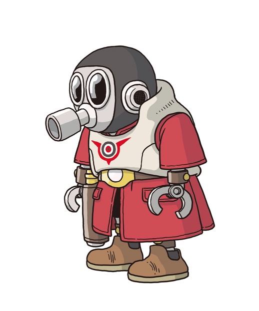 A cartoon robot with a gas mask, red coat, and mechanical arms stands facing forward. The text overlaid on the image reads…