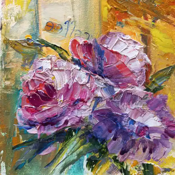 A Beautiful Bouquet in a Café: My Oil Painting