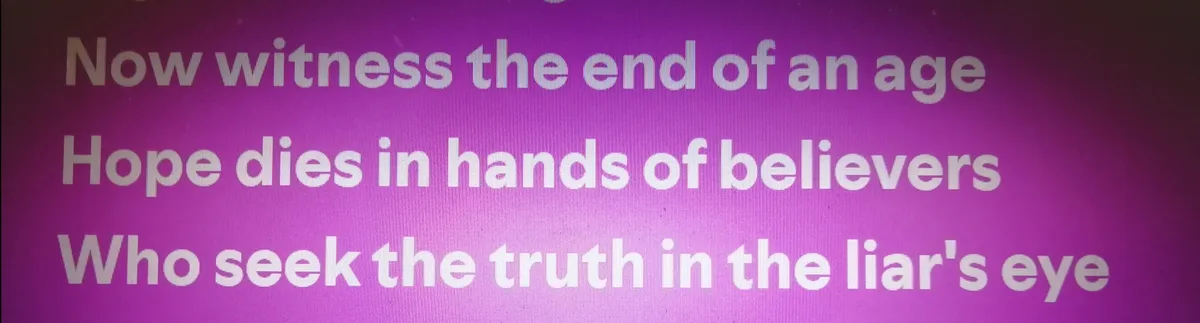 The image displays white text on a purple background, reading 'Now witness the end of an age', 'Hope dies in hands of…