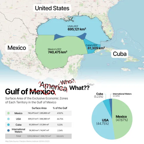 A map of the Gulf of Mexico showing the Exclusive Economic Zones (EEZ) of the United States, Mexico, and Cuba, with their…