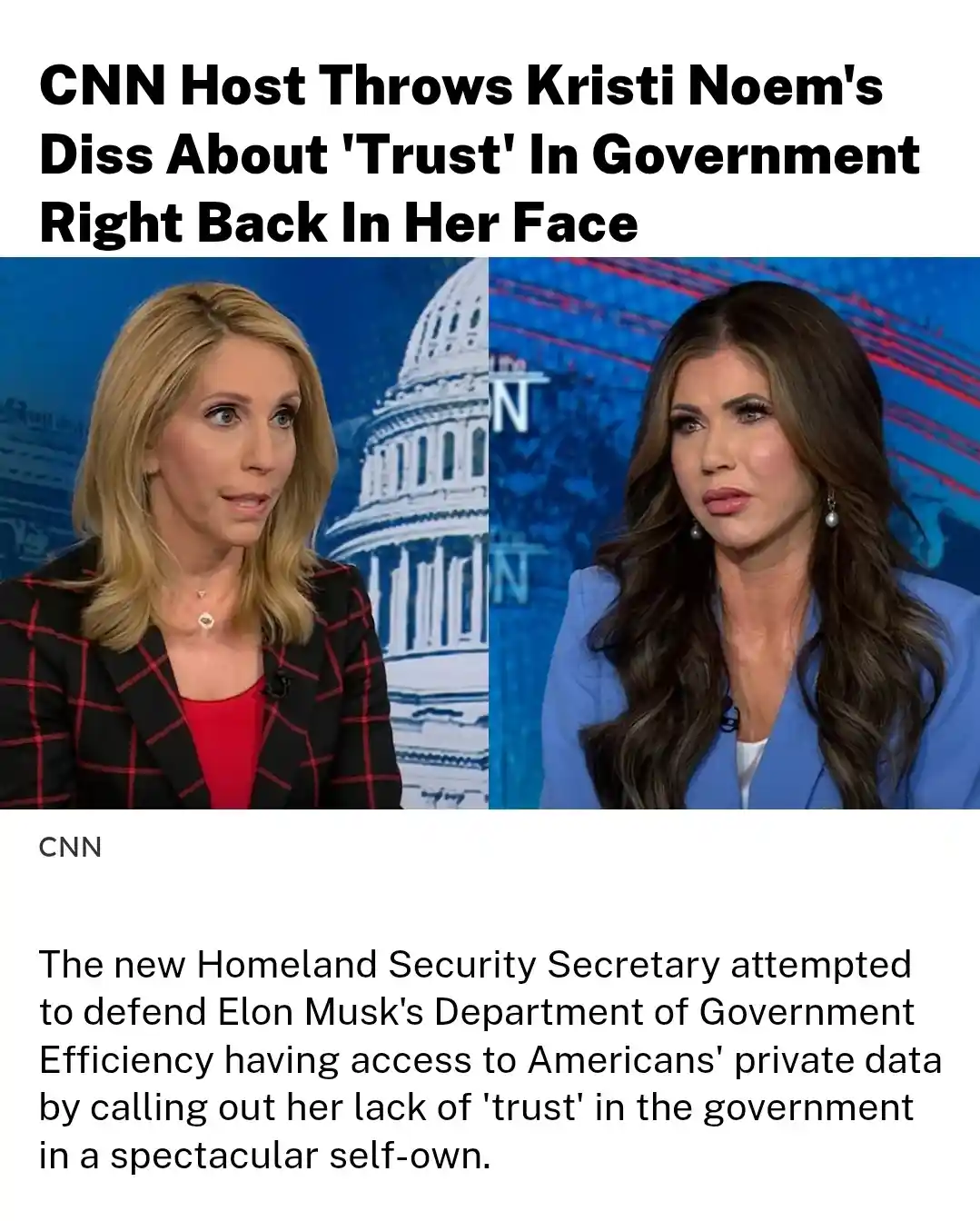 The image shows two women in a split-screen CNN broadcast. On the left, a blonde woman in a red and black plaid blazer looks…