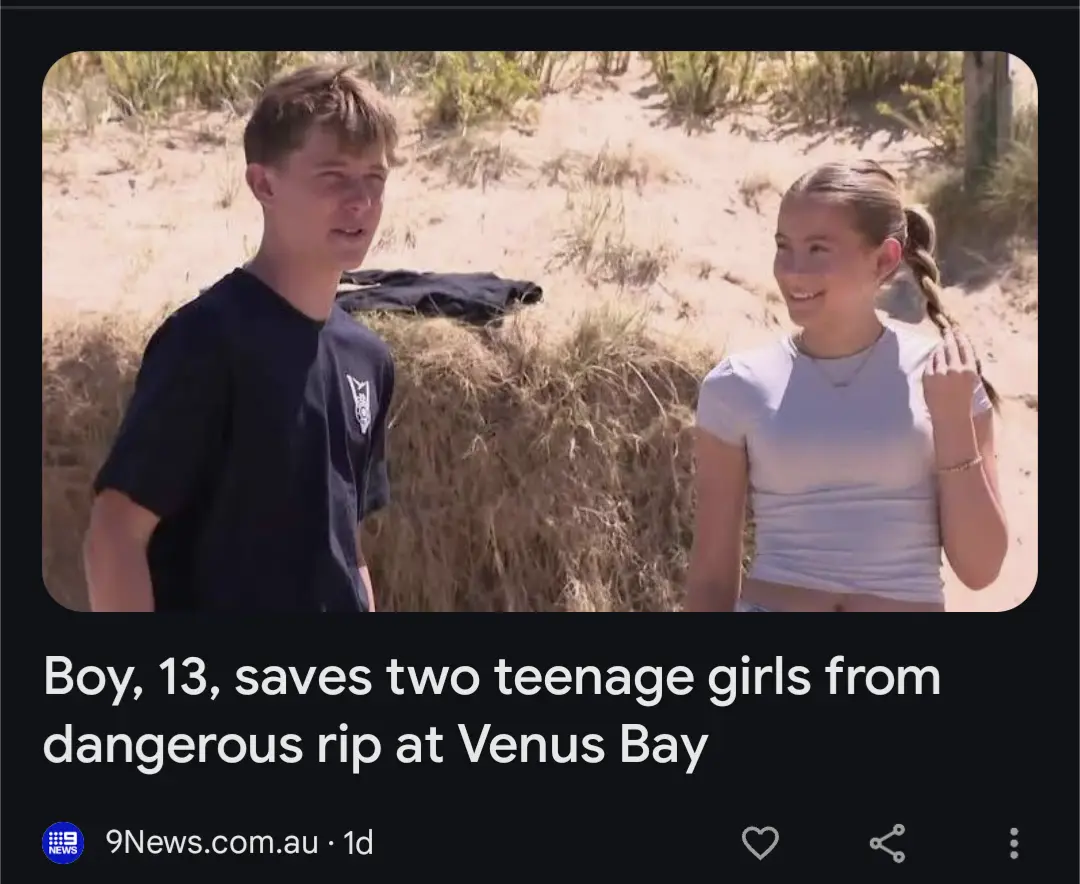 A screenshot of a news article from 9News.com.au shows two teenagers, a boy and a girl, standing outdoors in a sandy, grassy…