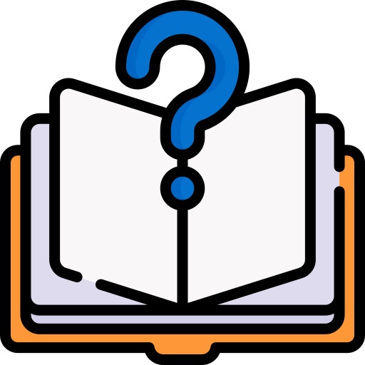 A stylized open book with a large blue question mark hovering above it, symbolizing confusion or uncertainty about the…