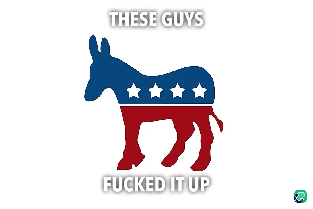 A blue donkey silhouette with white stars on its back and a red lower body, resembling the Democratic Party symbol, is…