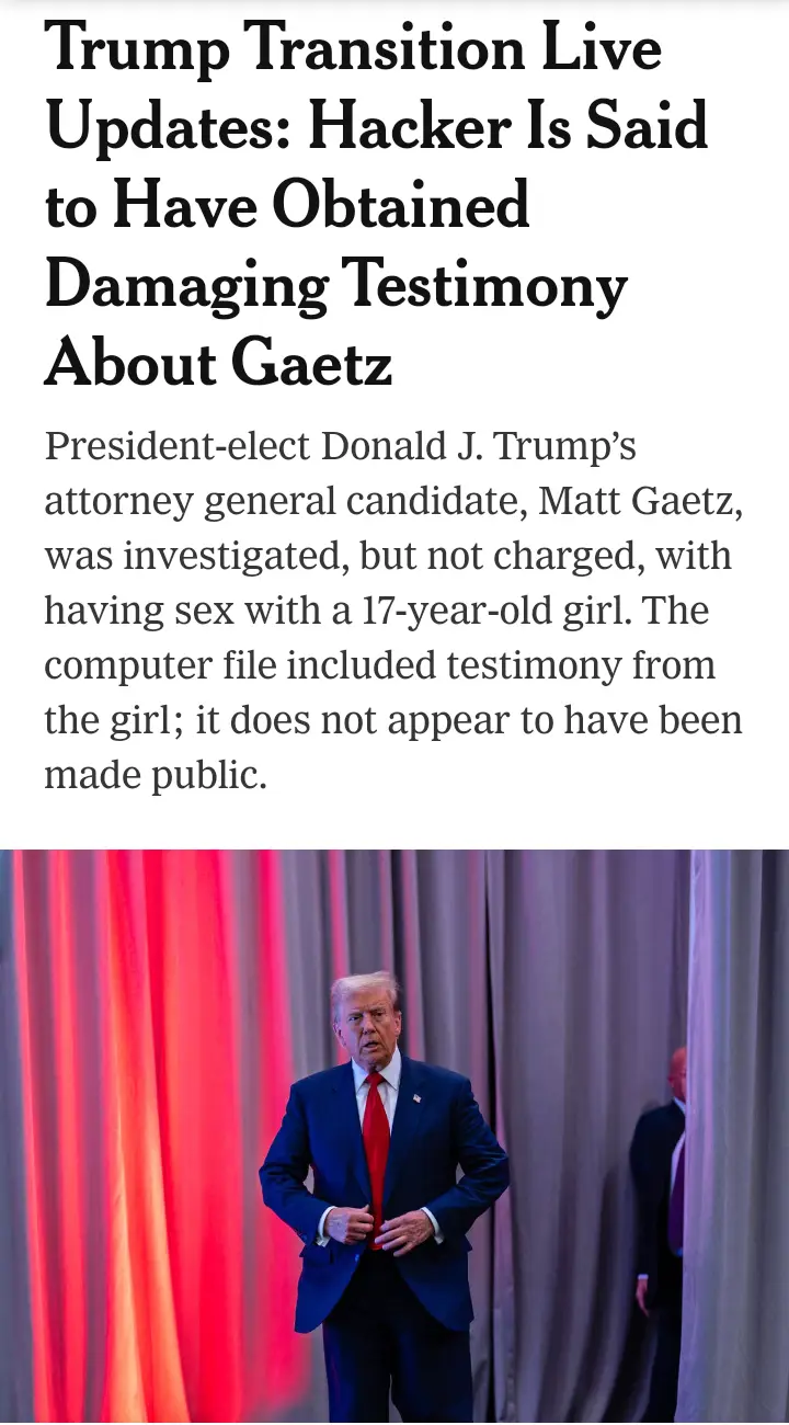 The image shows Donald Trump in a dark suit and red tie, adjusting his tie with a surprised or concerned expression…