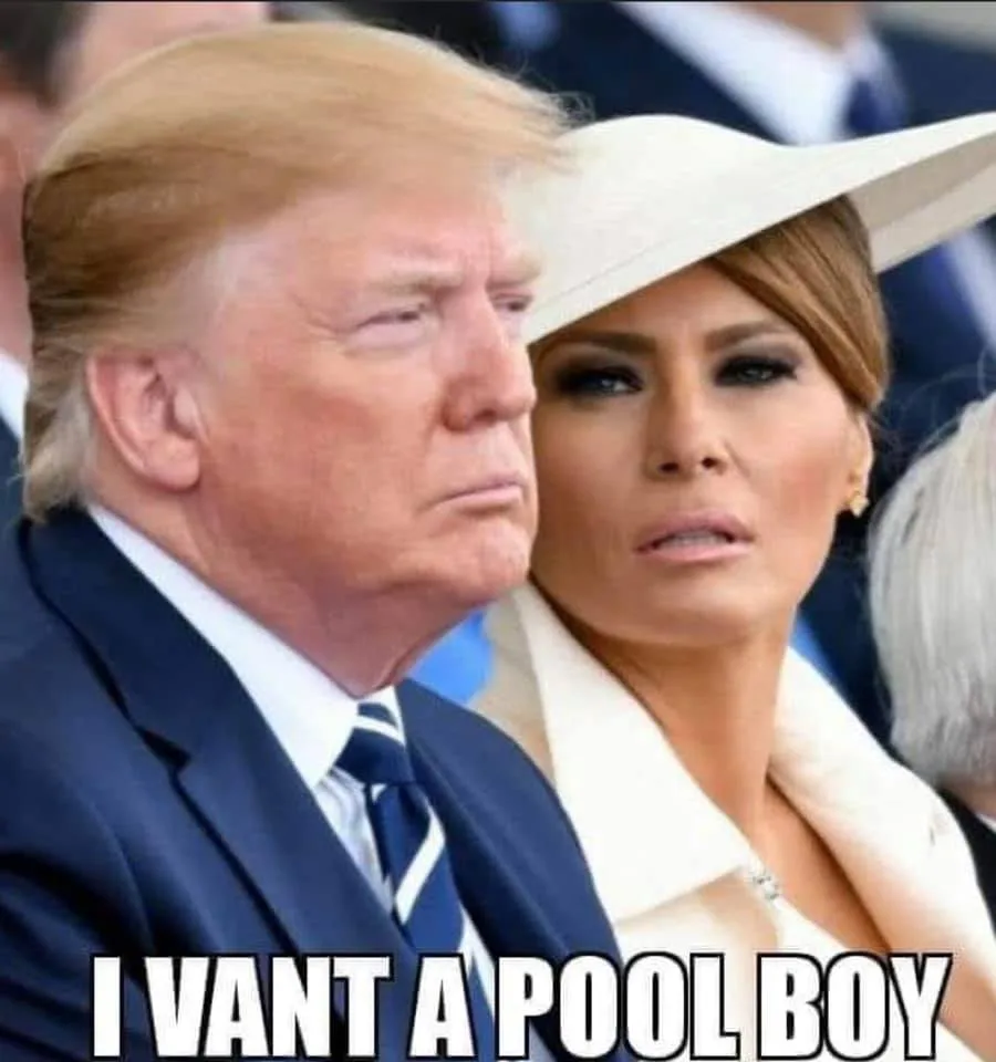 A close-up photo shows Donald Trump and Melania Trump seated next to each other, both looking forward with serious…