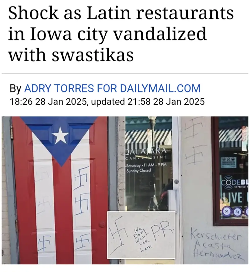 A screenshot of a news article from Dailymail.com dated January 28, 2025, with the headline 'Shock as Latin restaurants in…