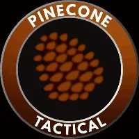 Six identical circular logos for 'PINECONE TACTICAL' are arranged in two rows of three. Each logo features a brown circular…