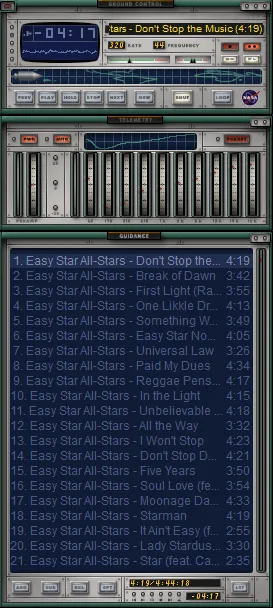 A screenshot of a digital DJ software interface showing a playlist of Easy Star All-Stars songs, with the track 'Don't Stop…