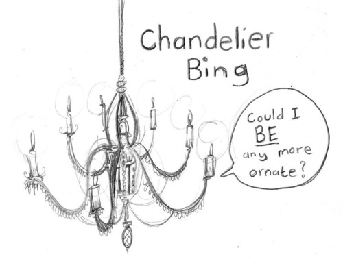 A hand-drawn sketch of an elaborate, multi-armed chandelier with candle-like bulbs and decorative elements. The image has…