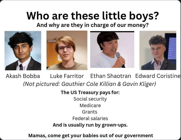 A meme image displays four young men in formal or semi-formal attire, each labeled with their name. The text above asks…