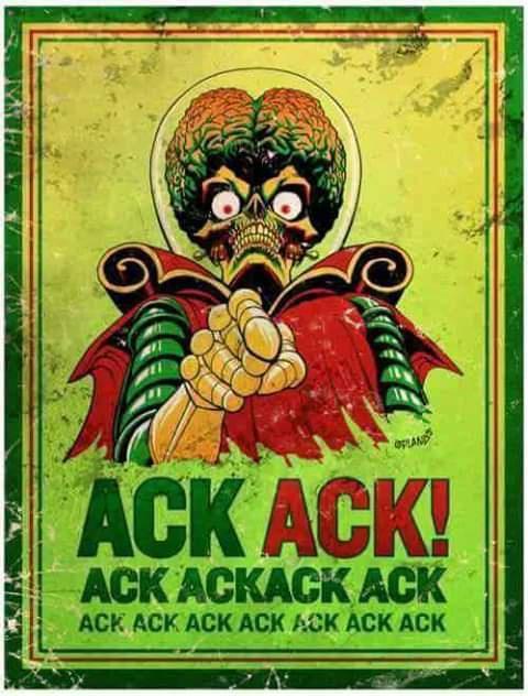A vintage-style propaganda poster features a grotesque, brain-like skull with a halo, wearing a red cape and green armor…