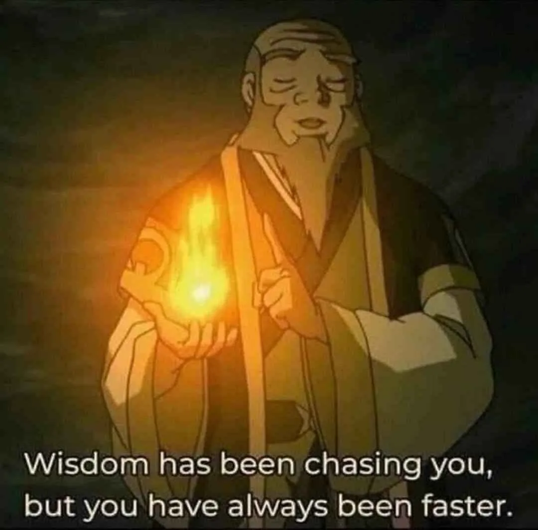 An animated elderly man with a long beard, wearing traditional robes, holds a glowing flame in his left hand while pointing…