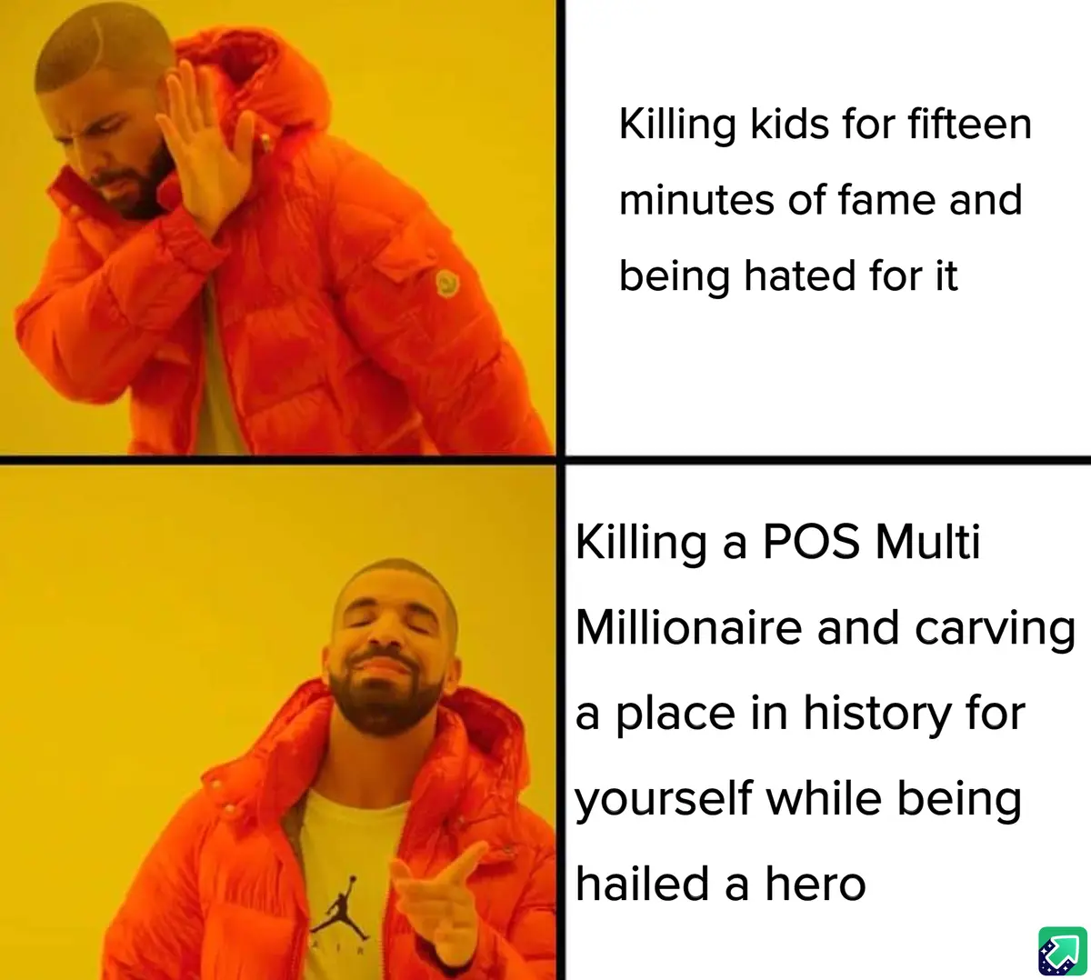 The image shows rapper Drake in two contrasting poses: top panel, he covers his ears with a pained expression; bottom panel…