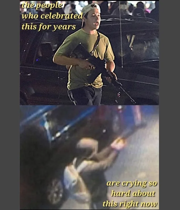 The image is split into two panels. The top panel shows a young man in a green t-shirt and baseball cap holding an assault…