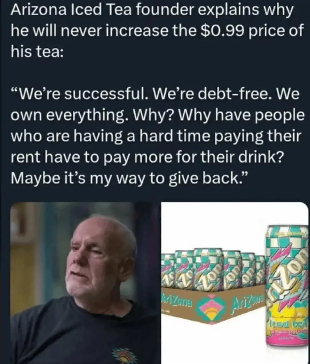 The image displays a split-screen: on the left, a man with a bald head and a serious expression, and on the right, a product…