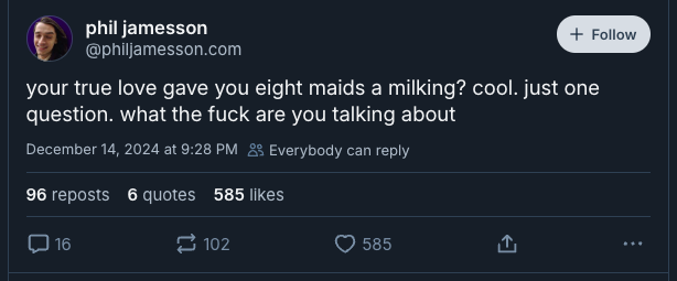 A screenshot of a tweet by Phil Jamesson showing a dark-themed interface with his profile picture, username, and tweet text…
