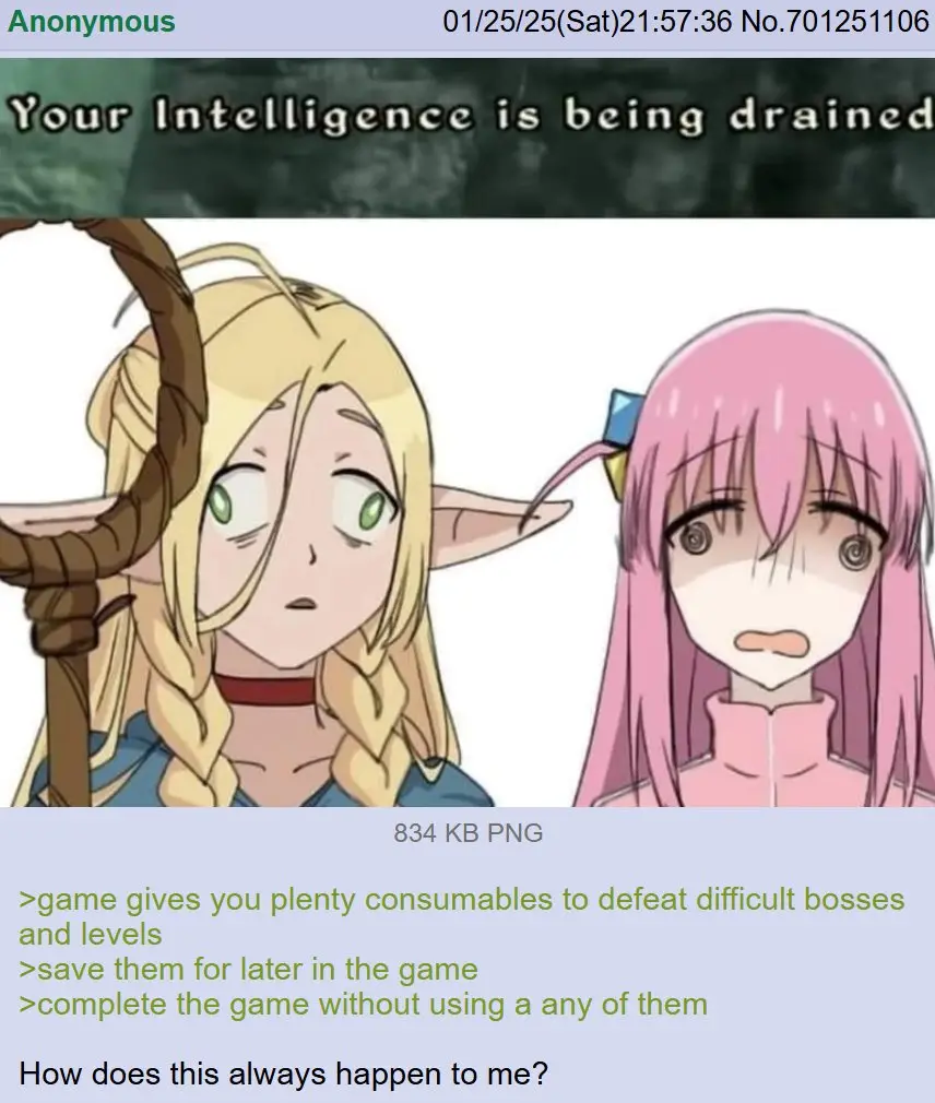 The image shows two anime-style female characters: one with blonde braided hair and green eyes holding a staff, looking…
