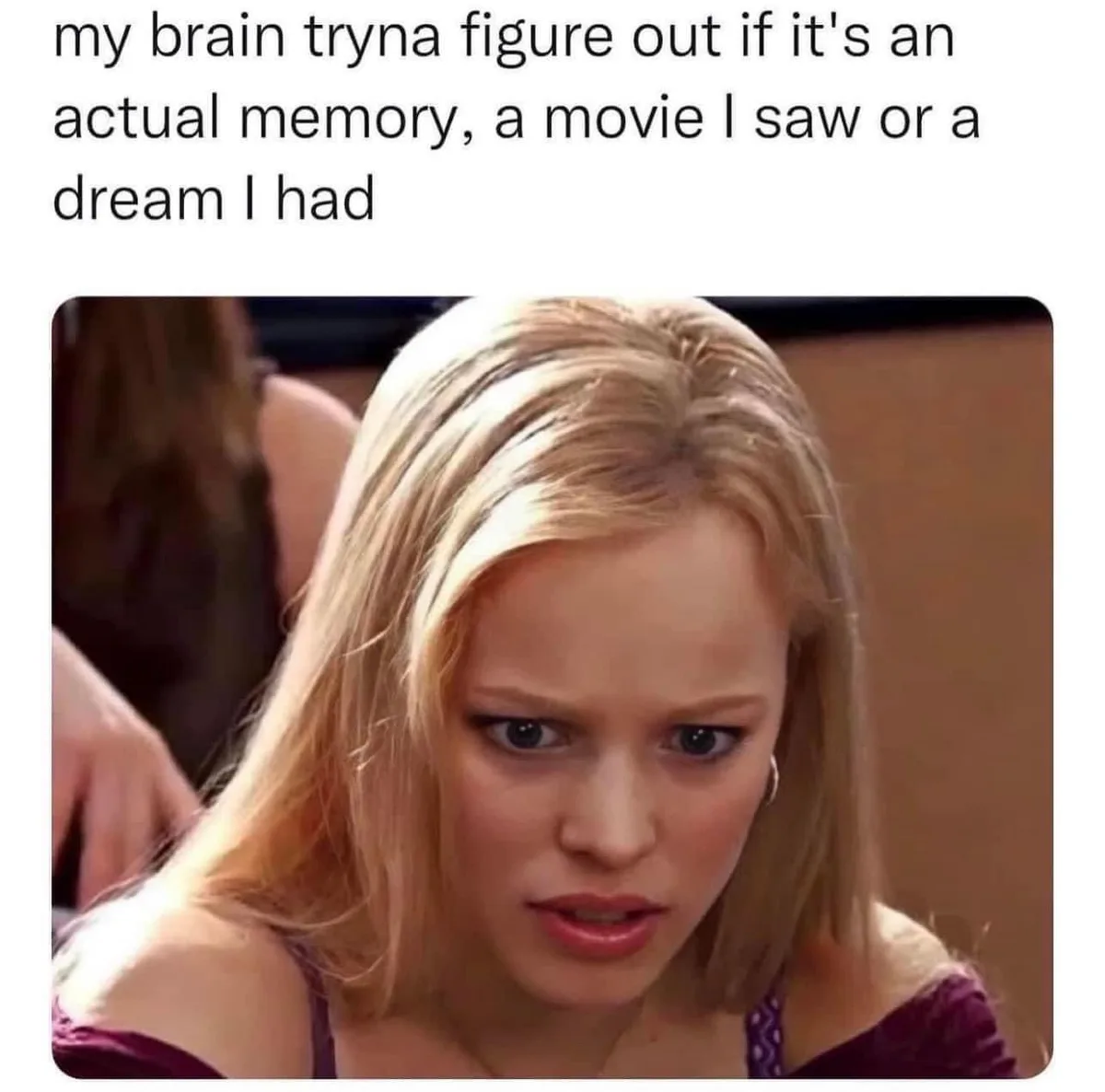A close-up image of a blonde woman with a confused and slightly frustrated expression, looking downward. The overlaid text…