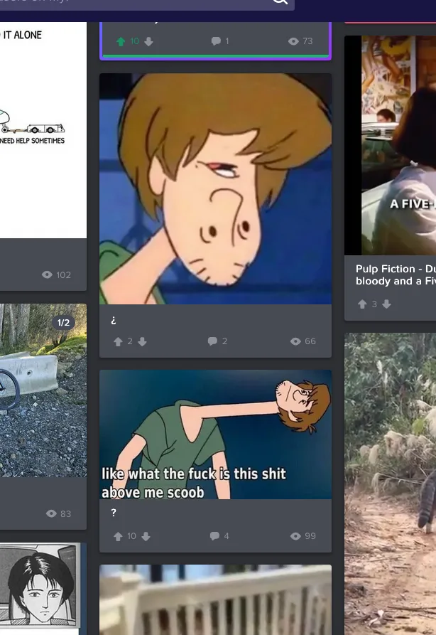 The image shows the animated character Scooby-Doo with a confused and slightly annoyed expression, looking upward. Overlaid…