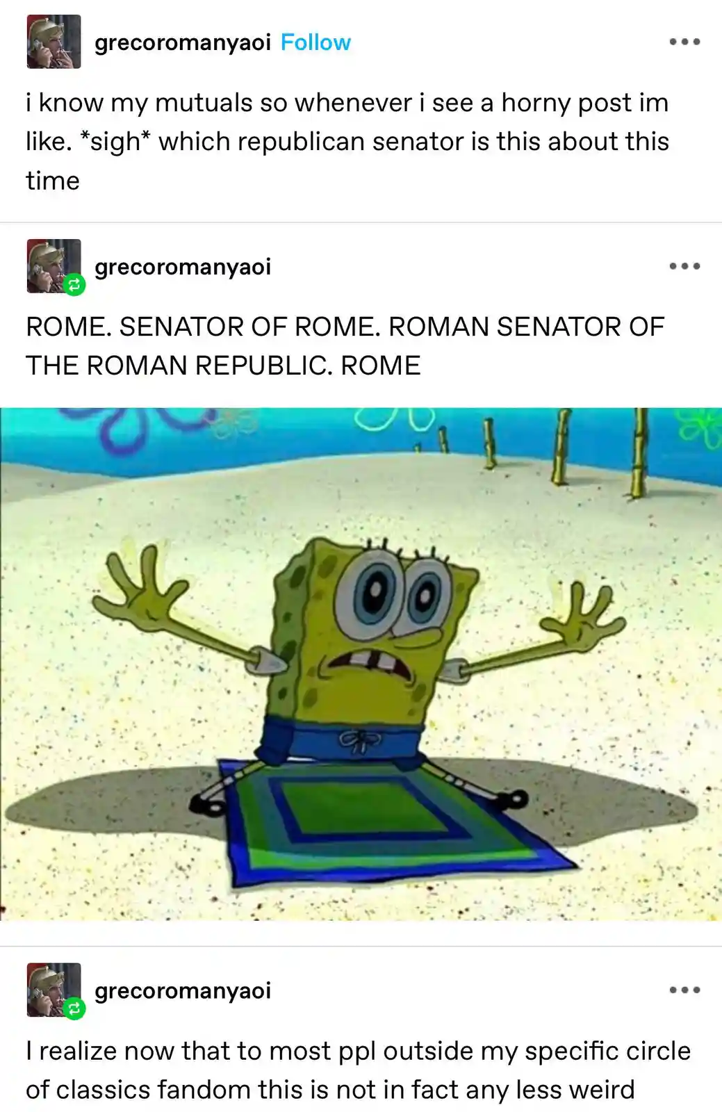 The image shows the cartoon character SpongeBob SquarePants sitting on a rug underwater with his arms outstretched in a…