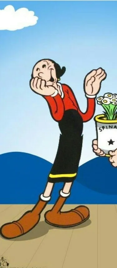 A cartoon woman in a red shirt and black skirt holds a potted plant labeled 'SPINA' while making a shocked, wide-eyed…