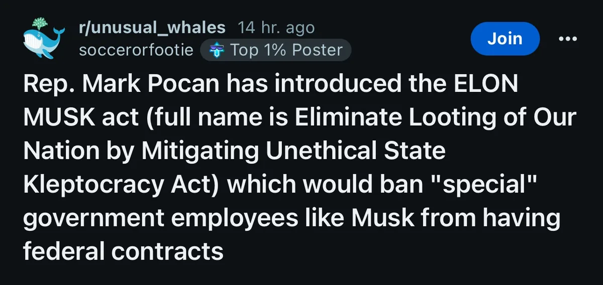 A screenshot of a Reddit post from r/unusual_whales shows a user named soccerorfootie, identified as a Top 1% Poster…